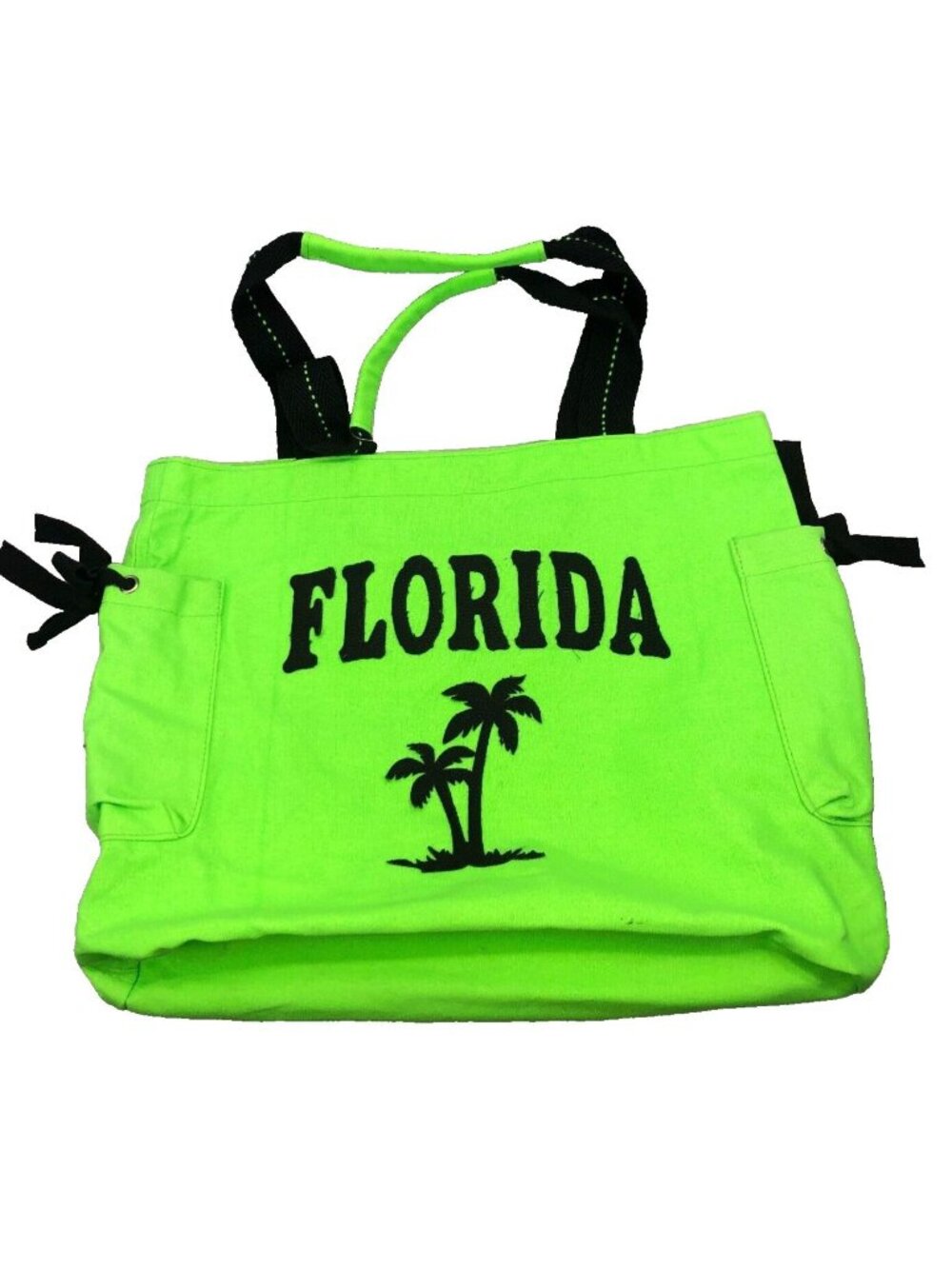 NWT Coastalista large Thick Heavy Canvas Florida Applique Bright Green Tote Bag